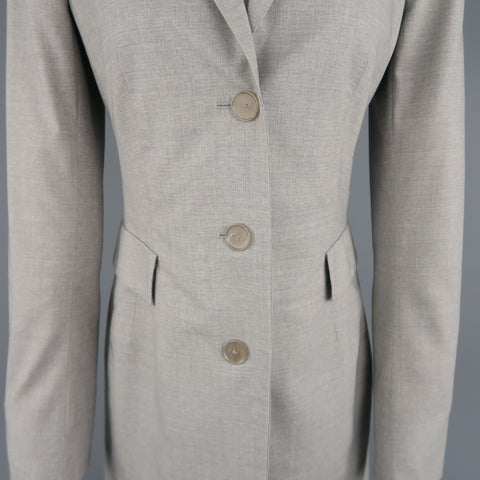 AKRIS Size US 6 Light Heather Gray Notch Lapel Three Button Long Coat