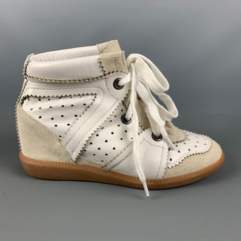 ISABEL MARANT Zapatillas de deporte con cuña perforada de cuero blanco talla 7