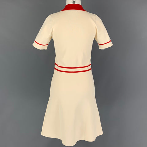 SANDRO Size 2 Cream Red Viscose Polyamide Short Sleeve Dress