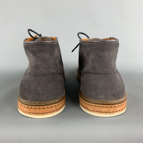 BERLUTI Size 11 Dark Gray Contrast Lace Leather Trim Ankle Chukka Boots