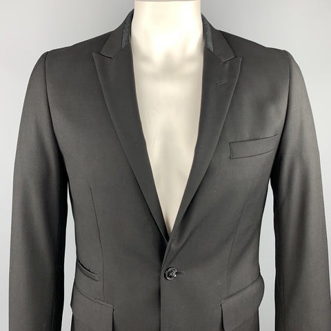 BEN SHERMAN Size L Black Solid Polyester Blend Peak Lapel Sport Coat
