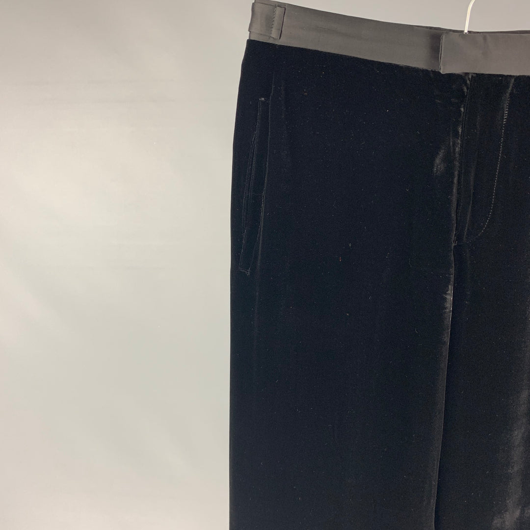 EMPORIO ARMANI Size 30 Black Velvet Viscose Silk Wide Leg Dress Pants