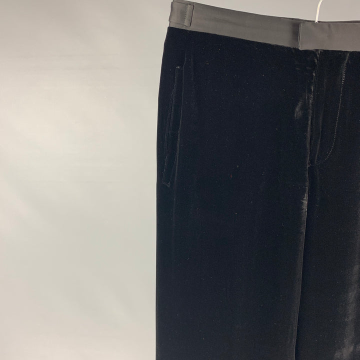 EMPORIO ARMANI Size 30 Black Velvet Viscose Silk Wide Leg Dress Pants