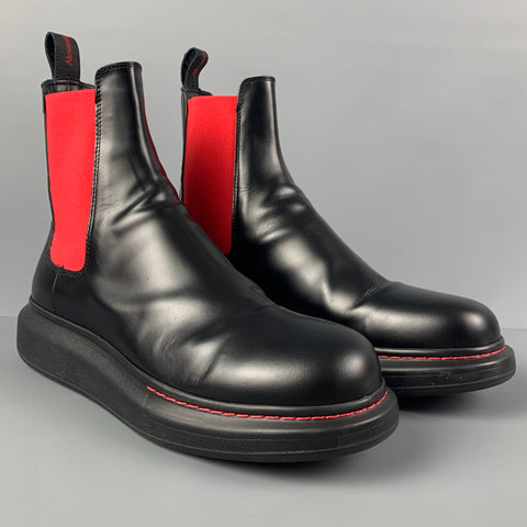 ALEXANDER MCQUEEN Size 10 Black Red Color Block Chelsea Boots