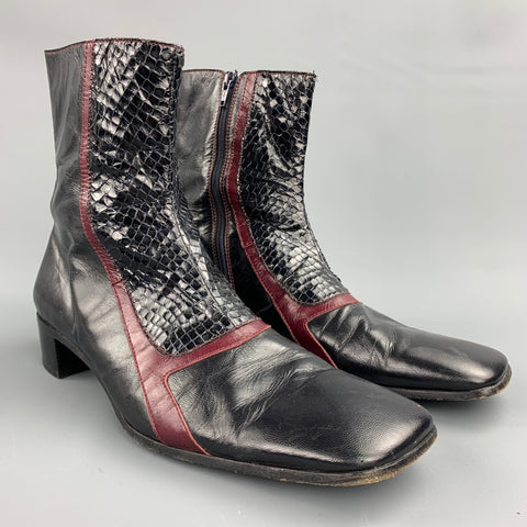 MIU MIU Size 10 Black & Burgundy Two Toned Leather Square Toe Boots