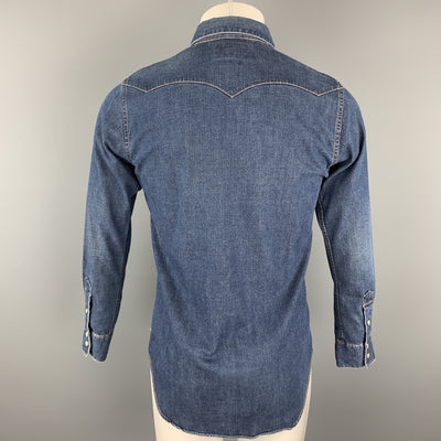 RRL by RALPH LAUREN Size XS Indigo Washed Cotton Snaps Long Sleeve Shirt