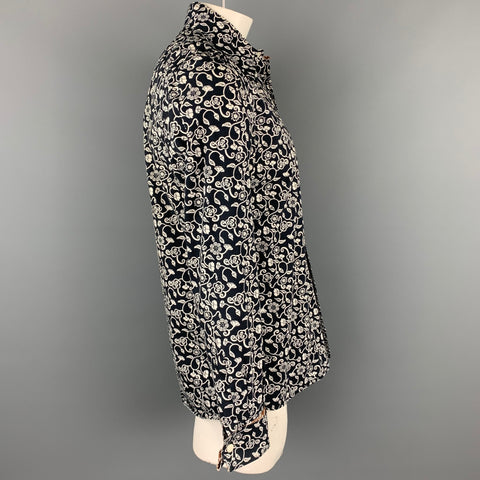 PEPE JEANS LONDON Size L Black & White Floral Cotton Button Up Long Sleeve Shirt