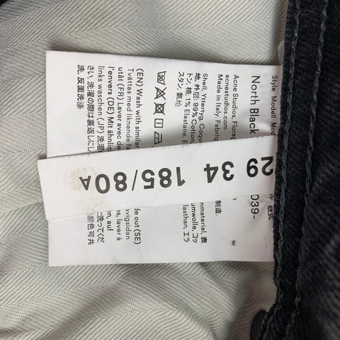 ACNE STUDIOS Size 29 Black Charcoal Cotton North Black Patch Slim Jeans