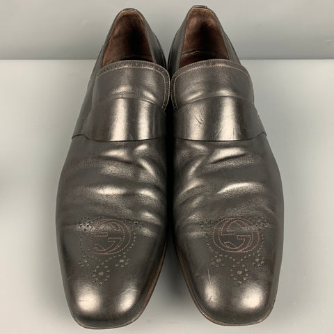 GUCCI Size 13.5 Black Perforated Leather Loafers