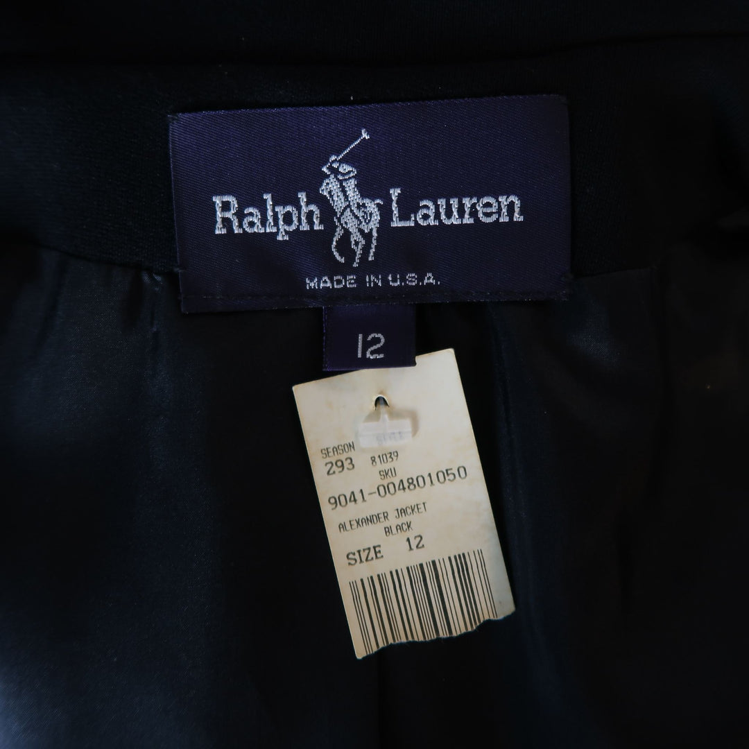 RALPH LAUREN Size 12 Black Wool High Collar Lamb Fur Trim Frog Closure Coat