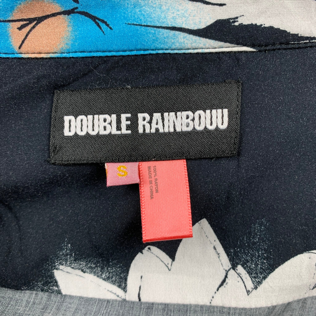 DOUBLE RAINBOUU Taille S Chemise à manches courtes en rayonne florale noire