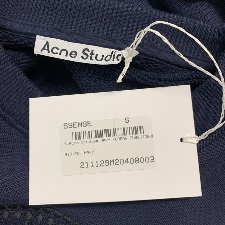 ACNE STUDIOS Size S Navy Embroidery Cotton Crew-Neck Sweatshirt
