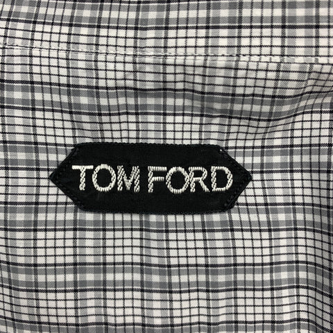 TOM FORD Size XL Gray Plaid Cotton Button Up Long Sleeve Shirt