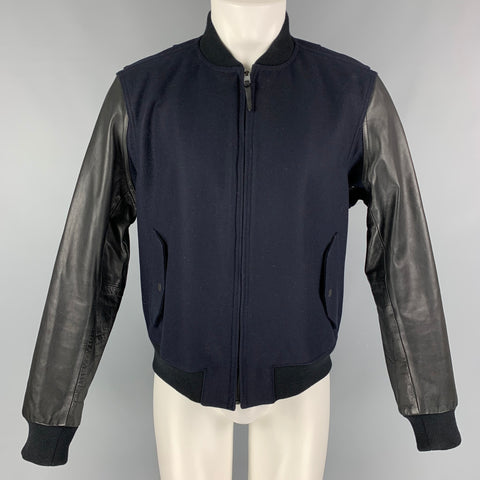 RAG & BONE Size 42 Navy Black Wool  Nylon Bomber Jacket