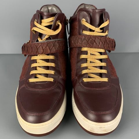 SALVATORE FERRAGAMO Size 10 Burgundy Leather Nayon Gancio High Top Sneakers