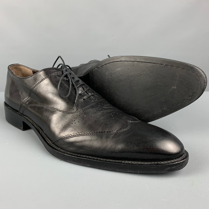 VIA SPIGA Size 10.5 Black Perforated Leather Wingtip Lace Up Shoes