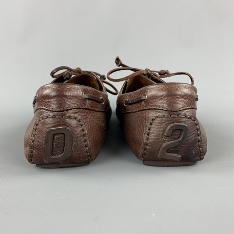 DSQUARED2 Size 10 Brown Leather Driver Sole  Loafers