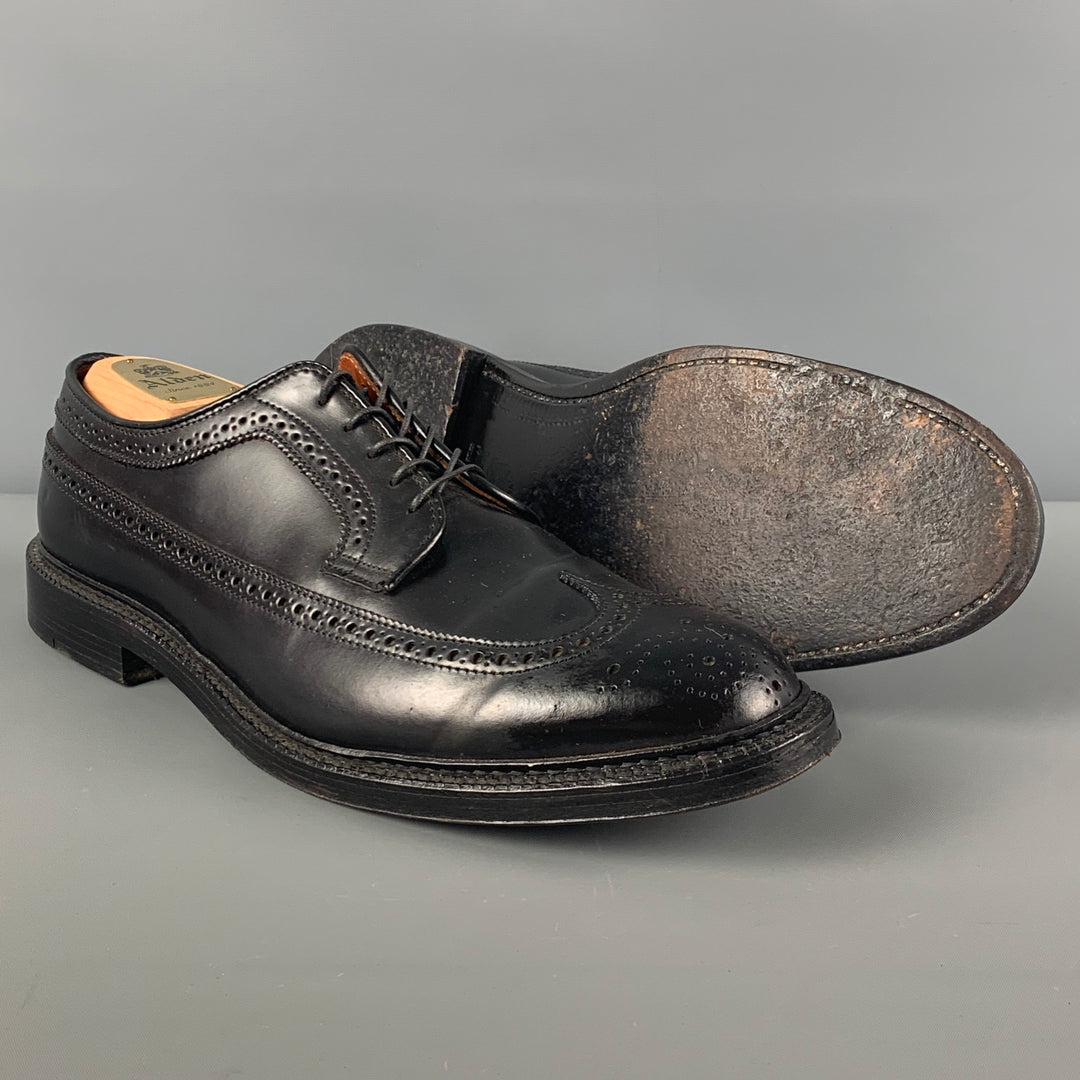 ALDEN Size 10.5 Black Perforated Leather Wingtip Lace Up Shoes