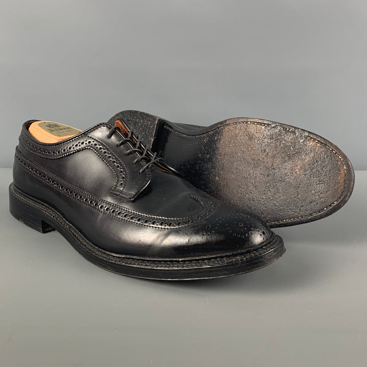 ALDEN Size 10.5 Black Perforated Leather Wingtip Lace Up Shoes