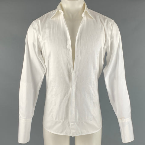 STENSTROMS Size S White Pleated Cotton Tuxedo Long Sleeve Shirt