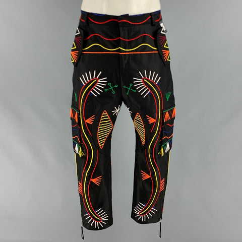 PRABAL GURUNG Size 34 Black Multi-Color Embroidery Cropped Casual Pants