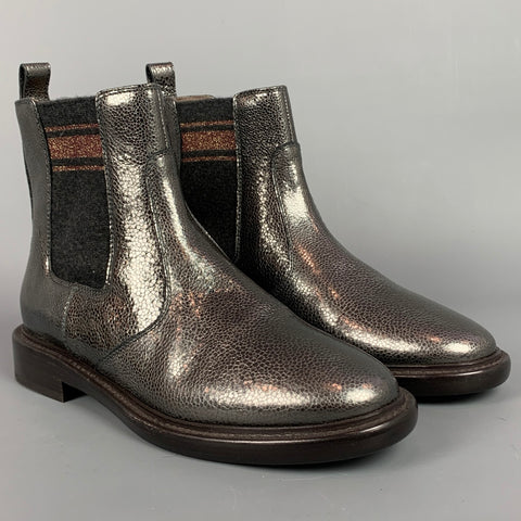 BRUNELLO CUCINELLI Talla 8 Botas Chelsea sin cierres de cuero peltre y carbón