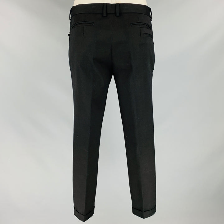 EMPORIO ARMANI Size 34 Black Cotton Elastane Cuffed Dress Pants