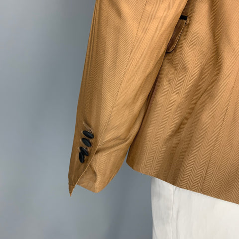 DOLCE & GABBANA Size 42 Tan Black Herringbone Silk Blend Sport Coat