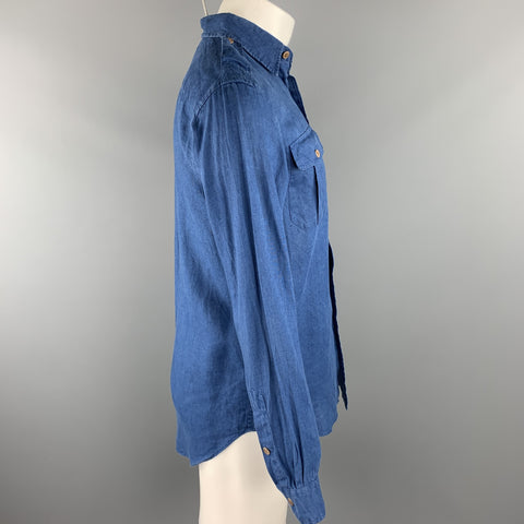 RALPH LAUREN Size S Blue Linen Button Down Long Sleeve Shirt