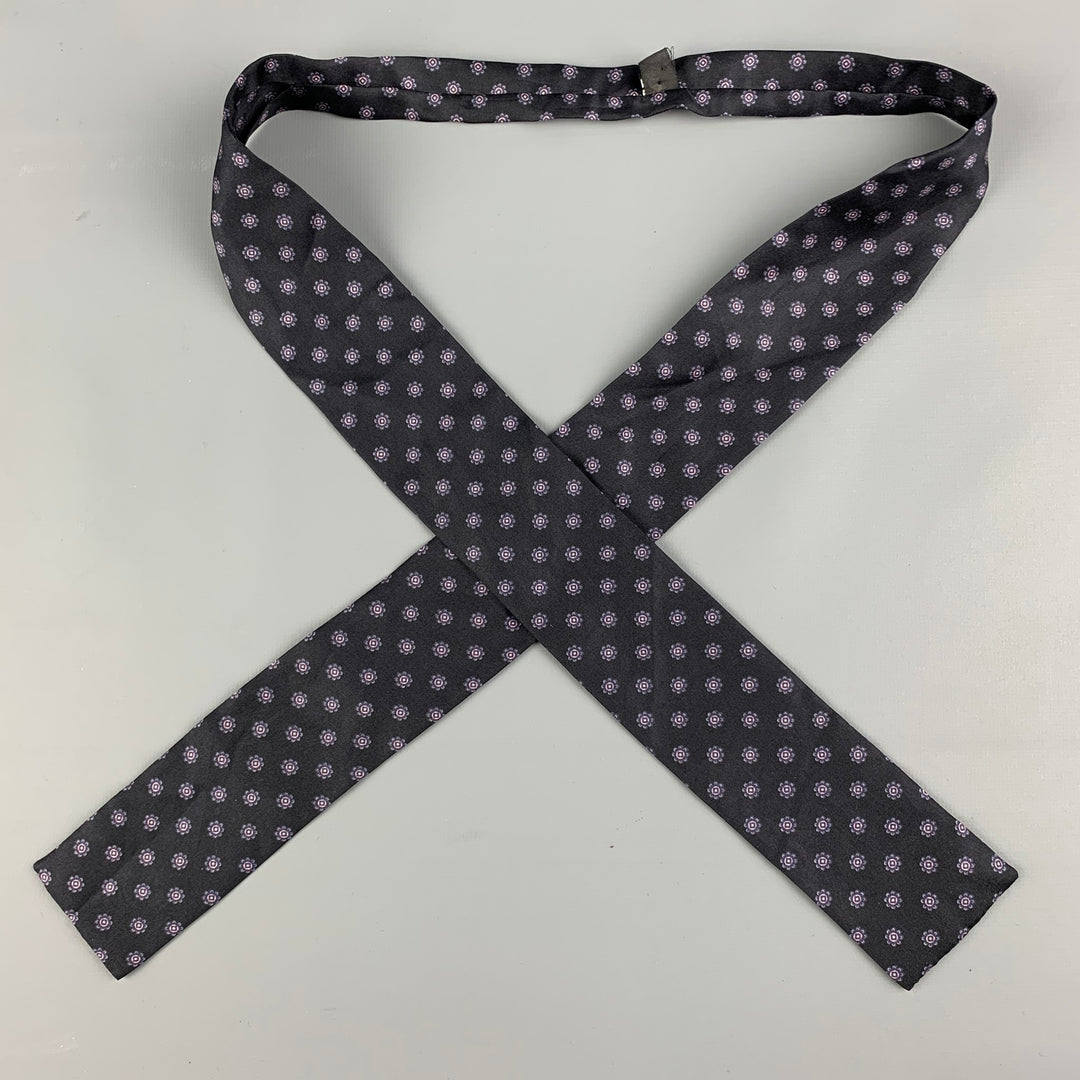 VINTAGE Black Floral Silk Self Tie Bow Tie