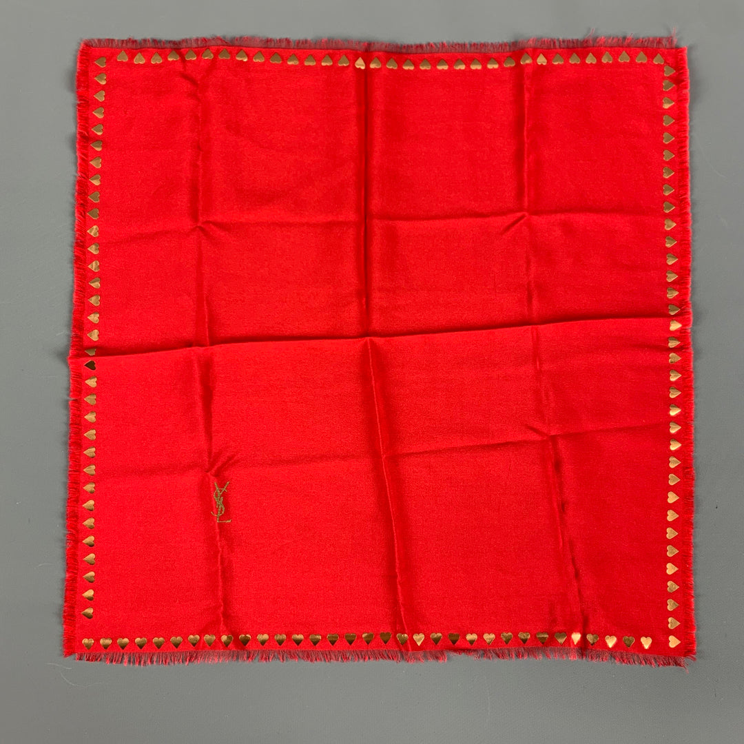 YSL Red Gold Heart Pocket Square