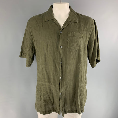 TODD SNYDER Size XXL Green Forest Green Linen One pocket Short Sleeve Shirt