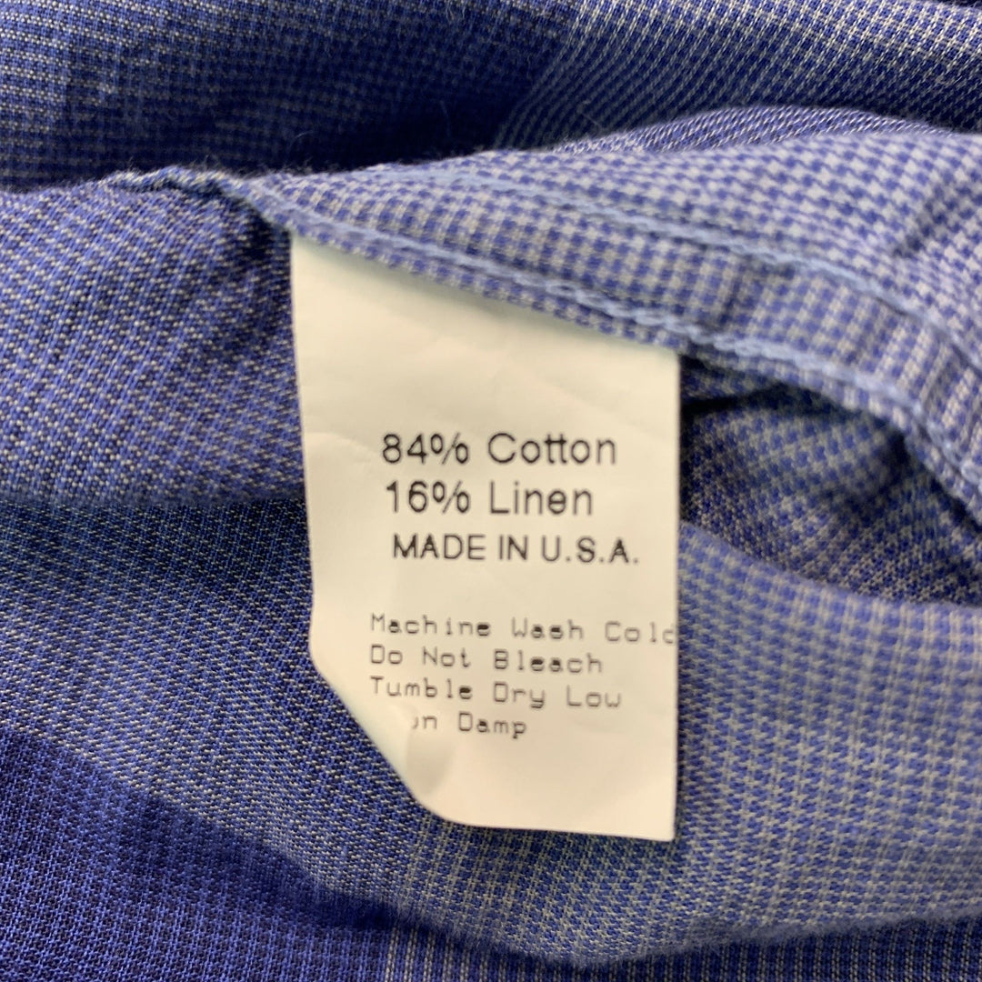 GITMAN BROS Size L Blue Checkered Cotton &  Linen Button Down Long Sleeve Shirt