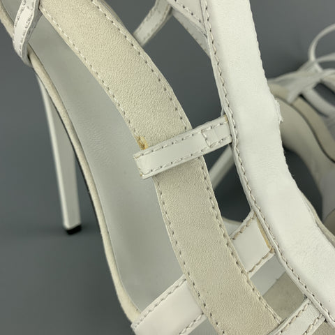 GUCCI Size 9 White Leather & Suede Strappy Platform LIFFORD MELBOURNE Gladiator Sandals