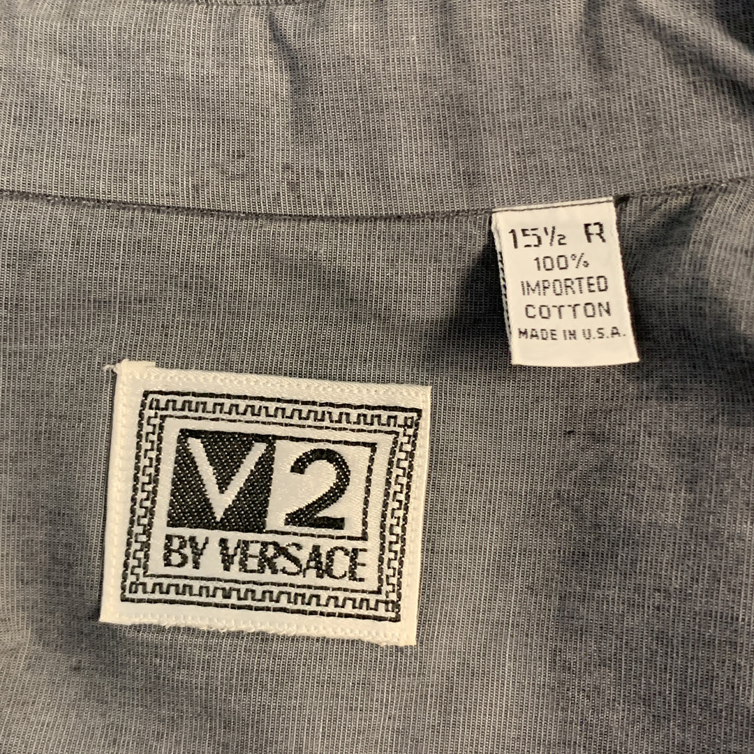 vintage V2 par VERSACE Taille M Gris Coton Bouton Up Patch Pocket Chemise à manches longues