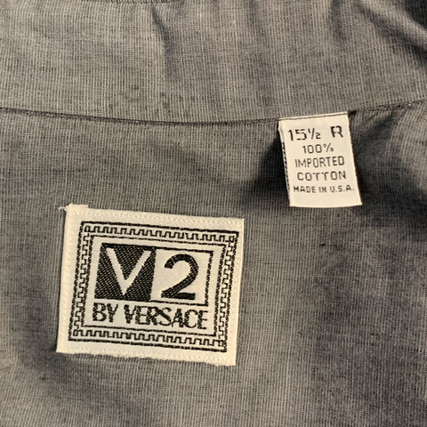 Vintage V2 by VERSACE Size M Gray Cotton Button Up Patch Pocket Long Sleeve Shirt
