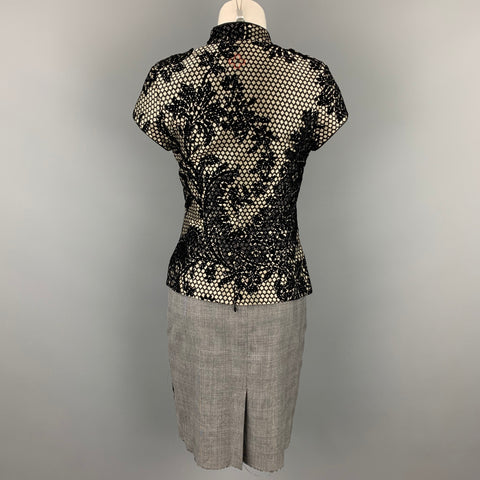 AF VANDERVORST Taille 6 Ensemble jupe en mélange d'acétate jacquard noir et argent