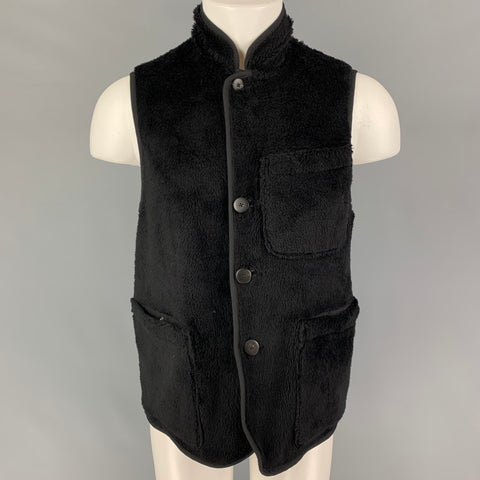 VISVIM Chaleco boa reversible con botones de lana texturizada negra talla M