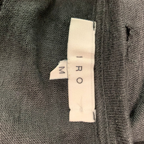 IRO Size M Black Distressed Linen Crew-Neck T-shirt