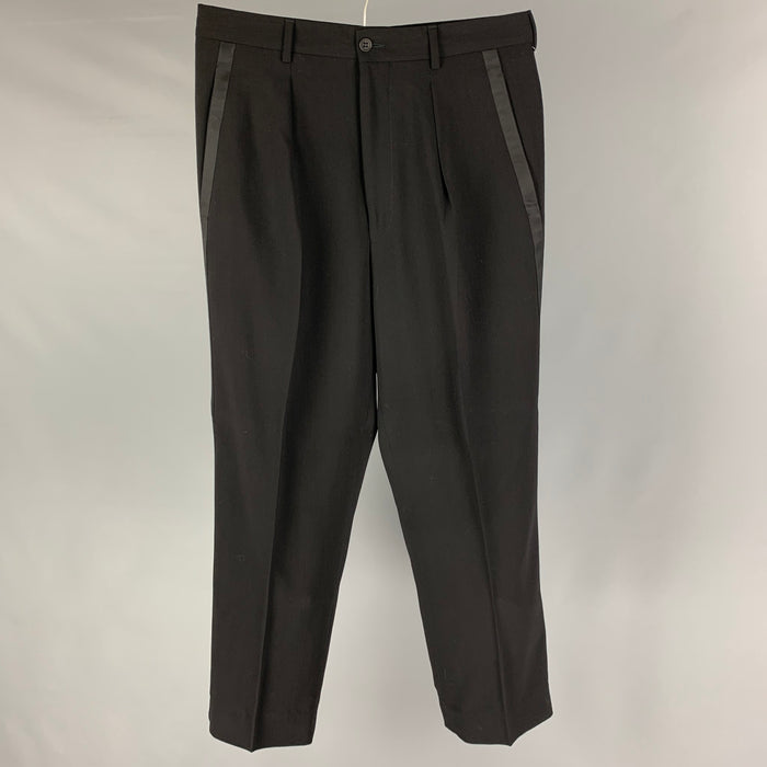 EMPORIO ARMANI Size 32 Black Wool Tuxedo Dress Pants