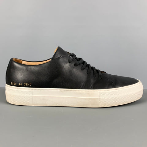 COMMON PROJECTS Size 11 Black Stitched Leather Low Top Sneakers