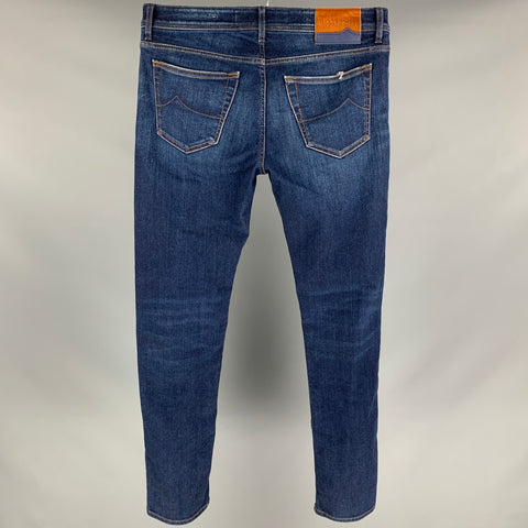 JACOB COHEN Size 34 Blue Contrast Stitch Cotton Blend Premium Edition Jeans