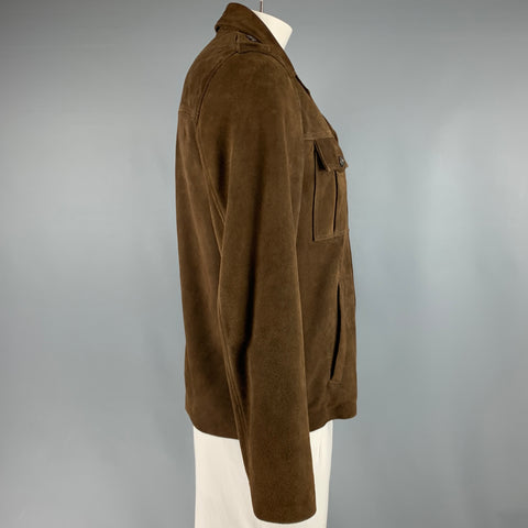 SAINT LAURENT Size 44 Brown Leather Epaulettes Jacket