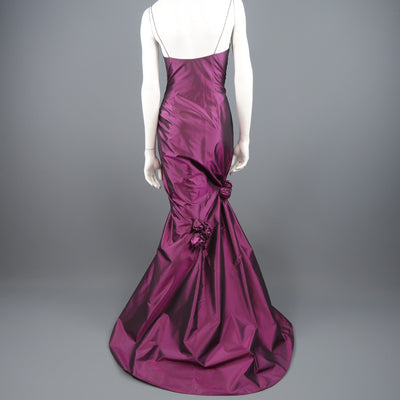 RICHARD TYLER Size 10 Purple Silk Taffeta Gathered Rosette Gown