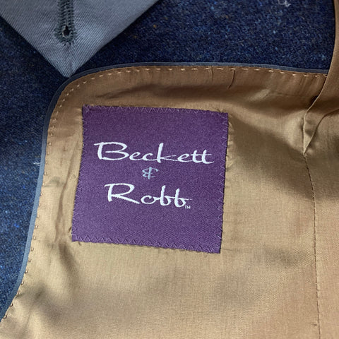 BECKETT and ROBB Size 38 Navy Heather Wool Elbow Patches Sport Coat