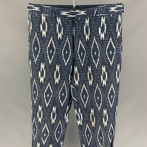 BURBERRY PRORSUM Spring 2012 Size 32 Indigo White Ikat Cotton / Linen Flat Front Casual Pants