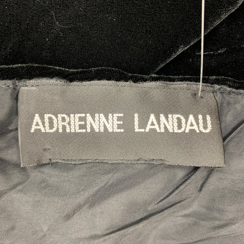 ADRIENNE LANDAU Black Velvet Lace Up Ribbon Fringe Scarf