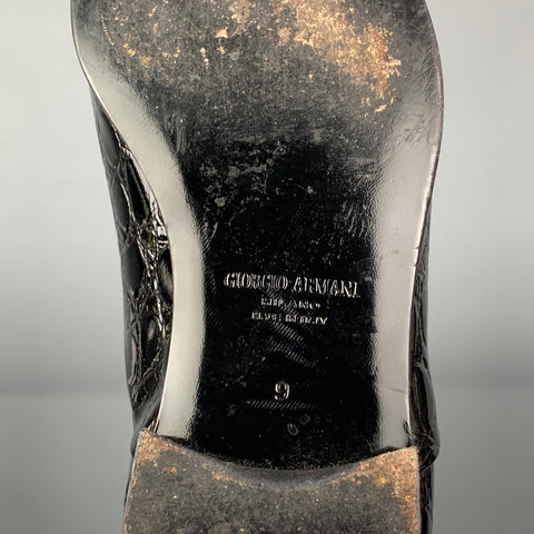 GIORGIO ARMANI Black Embossed Leather Lace Up Shoes