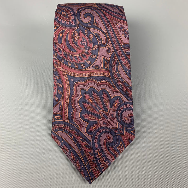 NEIMAN MARCUS Purple Navy Paisley Silk Tie