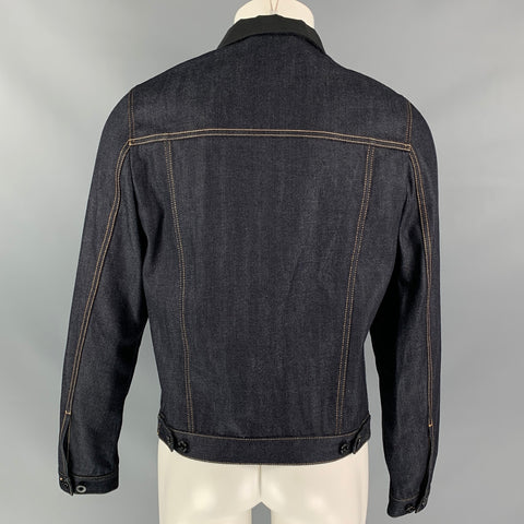 BURBERRY PRORSUM Spring 2015 Size 38 Indigo Blue Denim Silk Collar Trucker Jacket